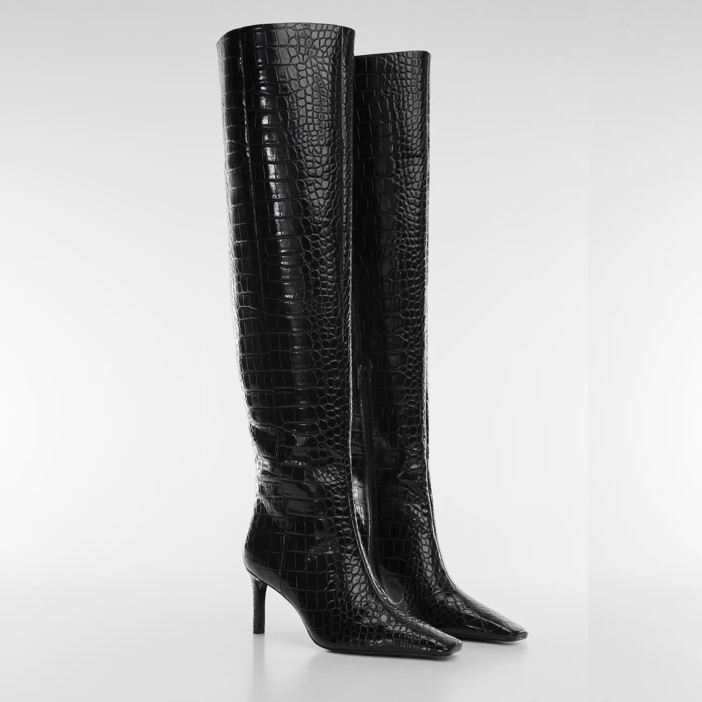 Black Croc-Effect Based Stiletto Boots - Image 2